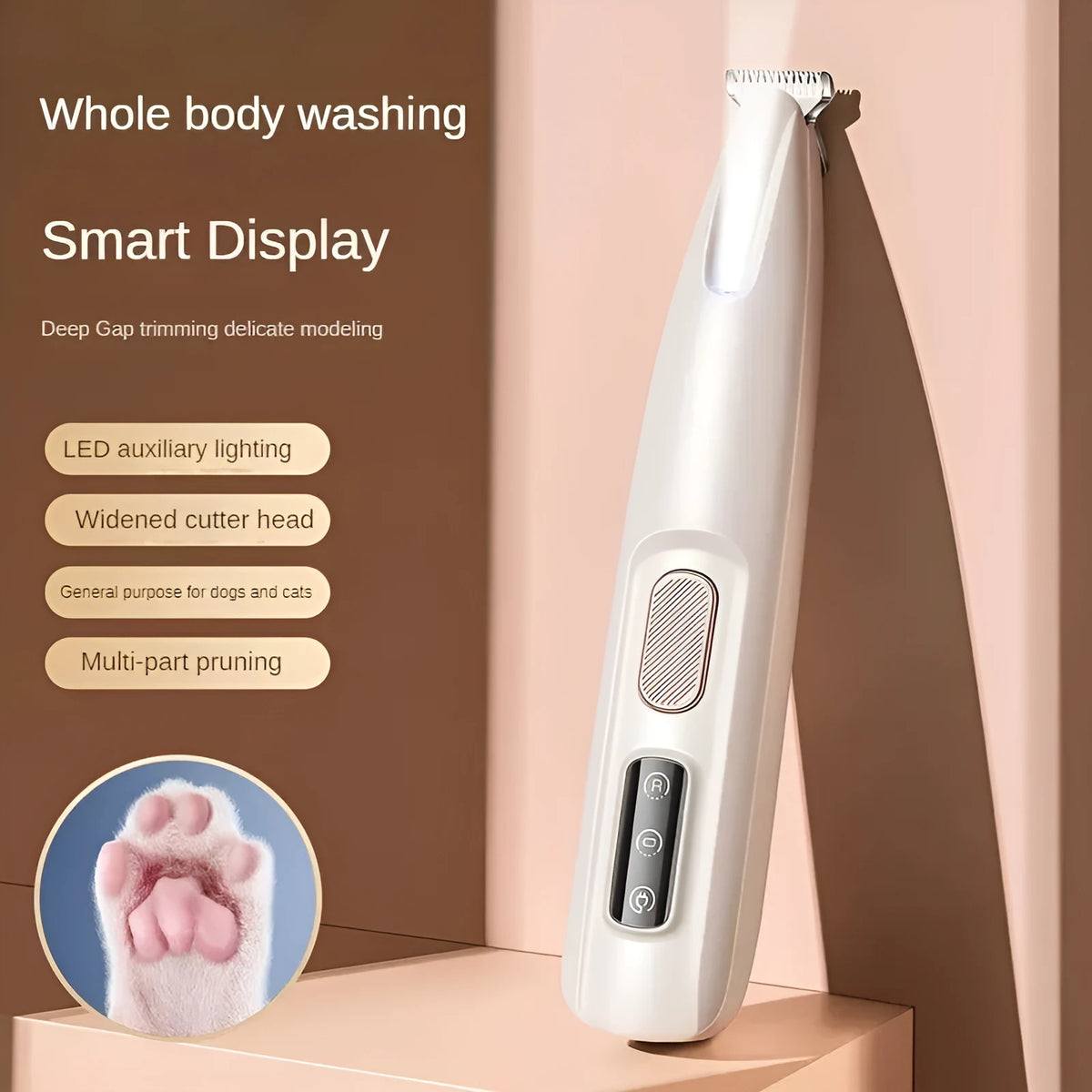 White dog paw trimmer with LED light and 18mm widen blade for pet grooming