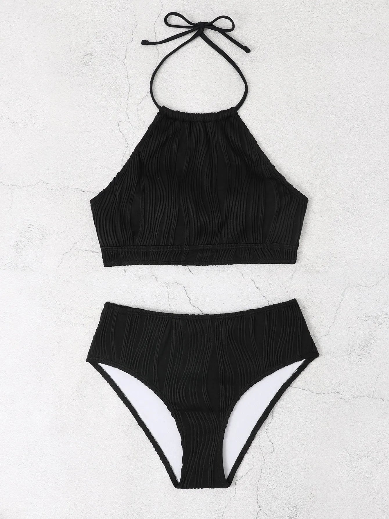 Women's high waisted apron style conservative swimsuit in polyester fabric