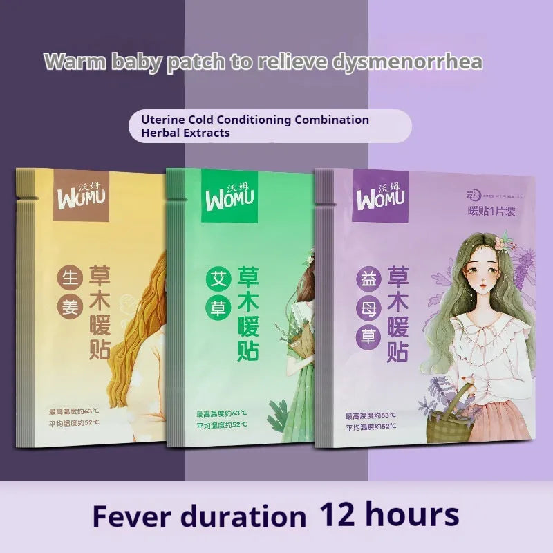 Self-heating warm plaster with four material options: argy wormwood, ginger, motherwort, and sea salt variants