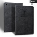 Soft TPU leather clamshell protective case for iPad shown in Black Elk colour, closed.