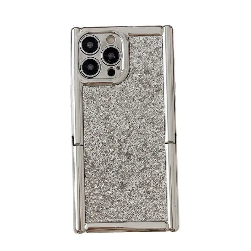 Silver electroplated silicone phone case with glitter and invisible bracket for iPhone