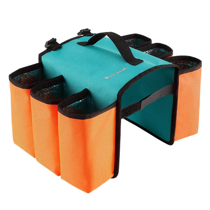 Black and orange bicycle double-sided anti-scratch shelf bag mounted on a bike frame.