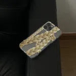 Twist braid transparent TPU phone case for iPhone showing braided edge and clear back