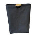 Folding polyester-cotton canvas laundry basket with wooden handle in white, 40x30x60CM size
