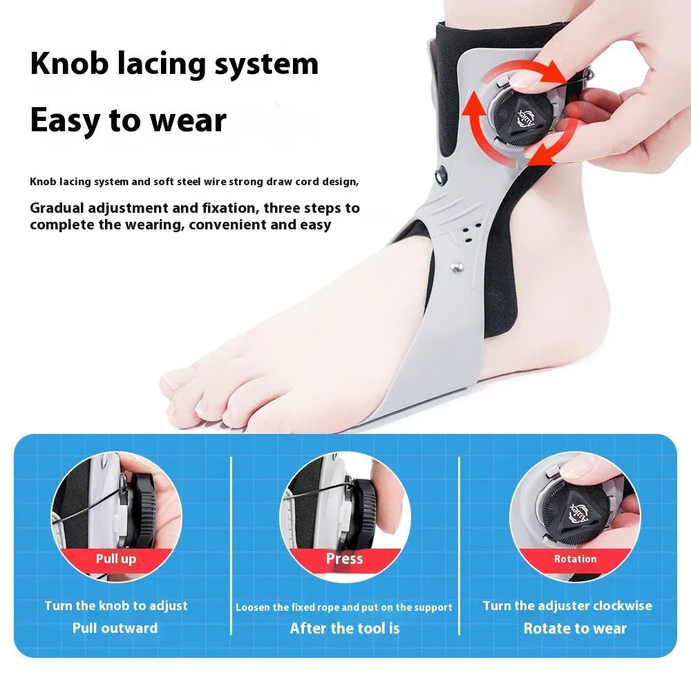 Grey and black adjustable ankle support brace with airbag button for custom fit