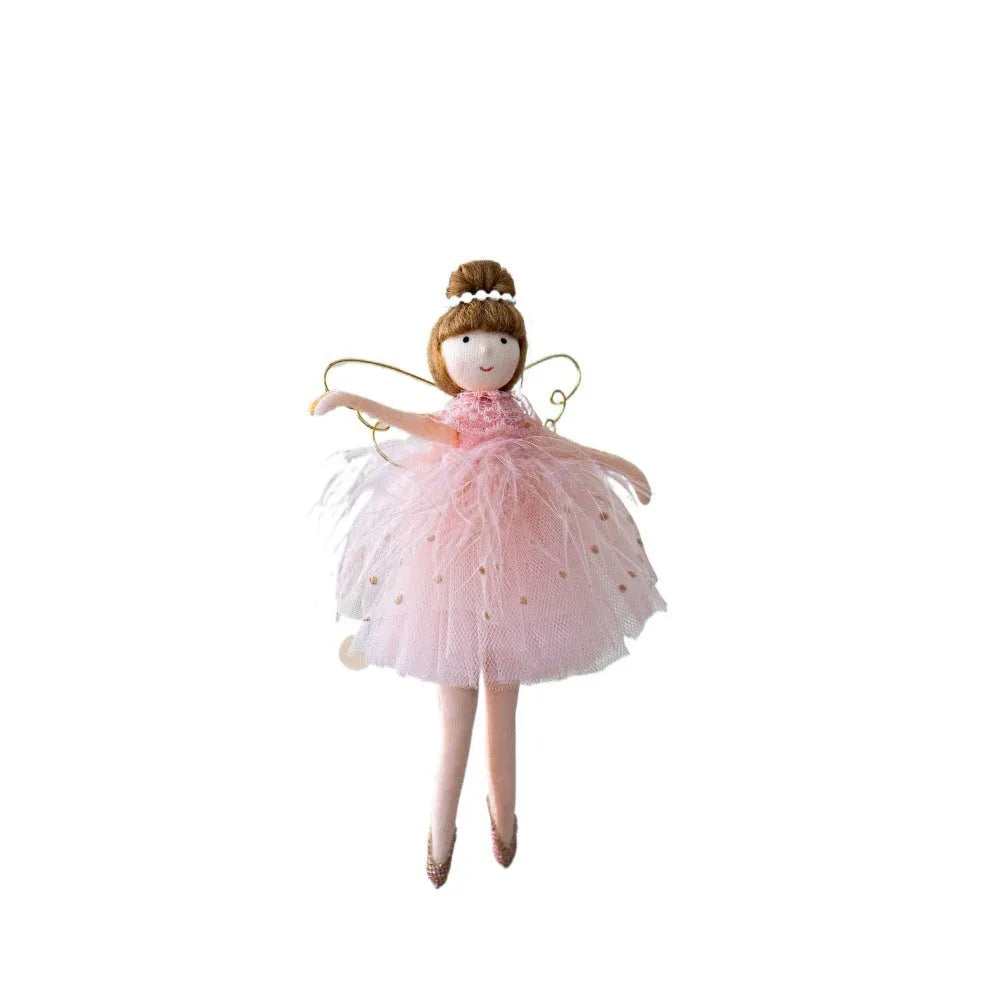 Pink and white cloth ballet girl plush doll pendant with angel design