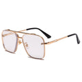 Metal vintage sunglasses with UV400 PC lenses in a blue film colour option on a white background
