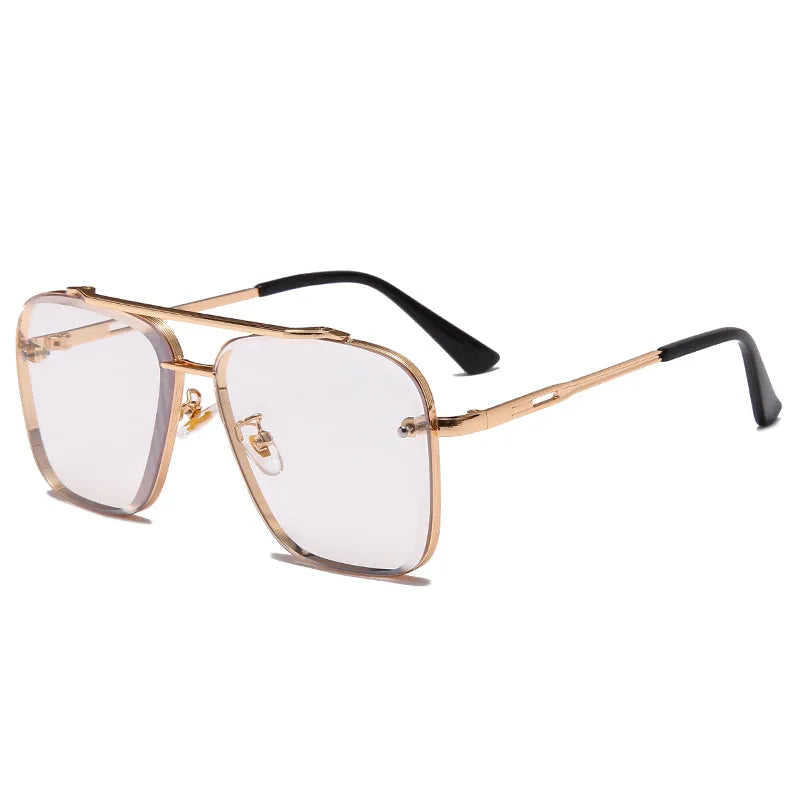Metal vintage sunglasses with UV400 PC lenses in a blue film colour option on a white background