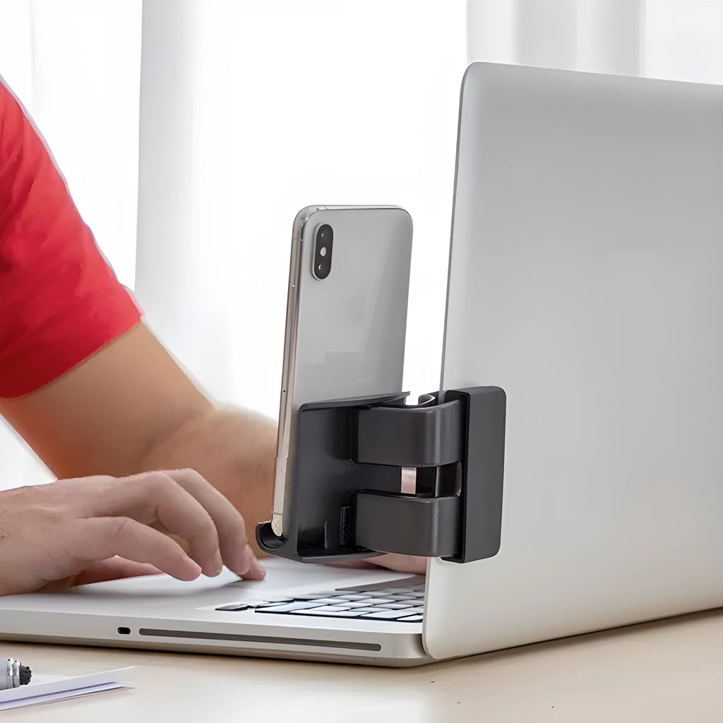 Black desktop computer screen mobile phone bracket for car or desk use in compact packaging
