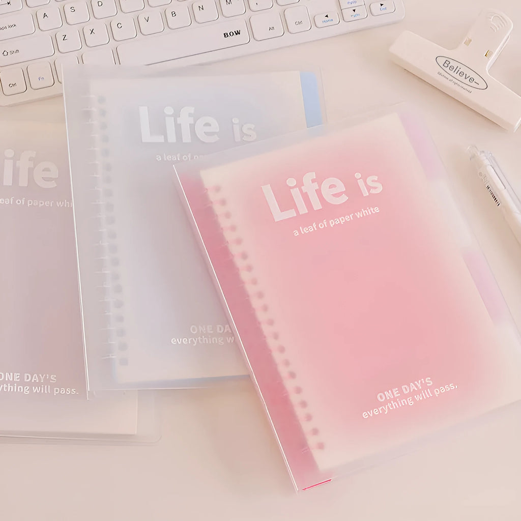 PP cover notebook in Dream Pink colour, A5 size, with lined wood-free paper pages and simple colourful design