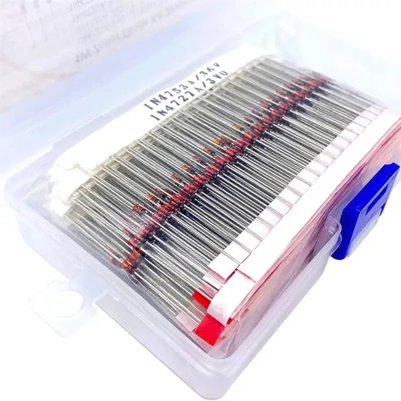 A 1W Zener diode electronic component in a boxed package for voltage regulation.