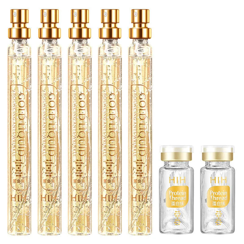 Gold Protein Peptide Kit with 15ml essence vials and 20-stick bottles on a white background