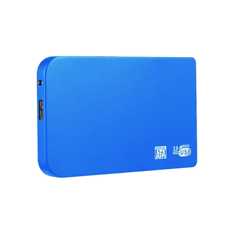 USB 3.0 solid state mobile hard drive in a metal case, shown in black, blue, red, and silver colour options.