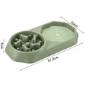 Blue green pink or yellow slow feeder dog bowl with puzzle channels and non-slip base