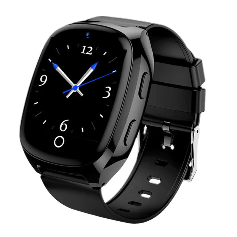 Black GPS tracker smartwatch with 1.54-inch touch screen showing location interface