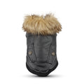 British style leather dog coat with faux fur collar in black colour