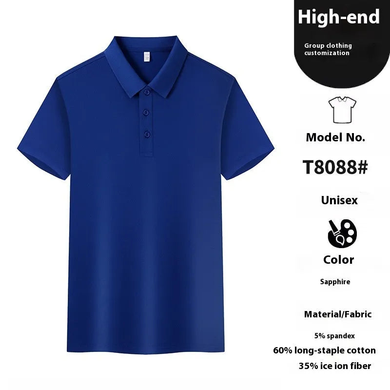 Short sleeve summer polo work t-shirt in cotton-spandex blend with lapel collar in various colours