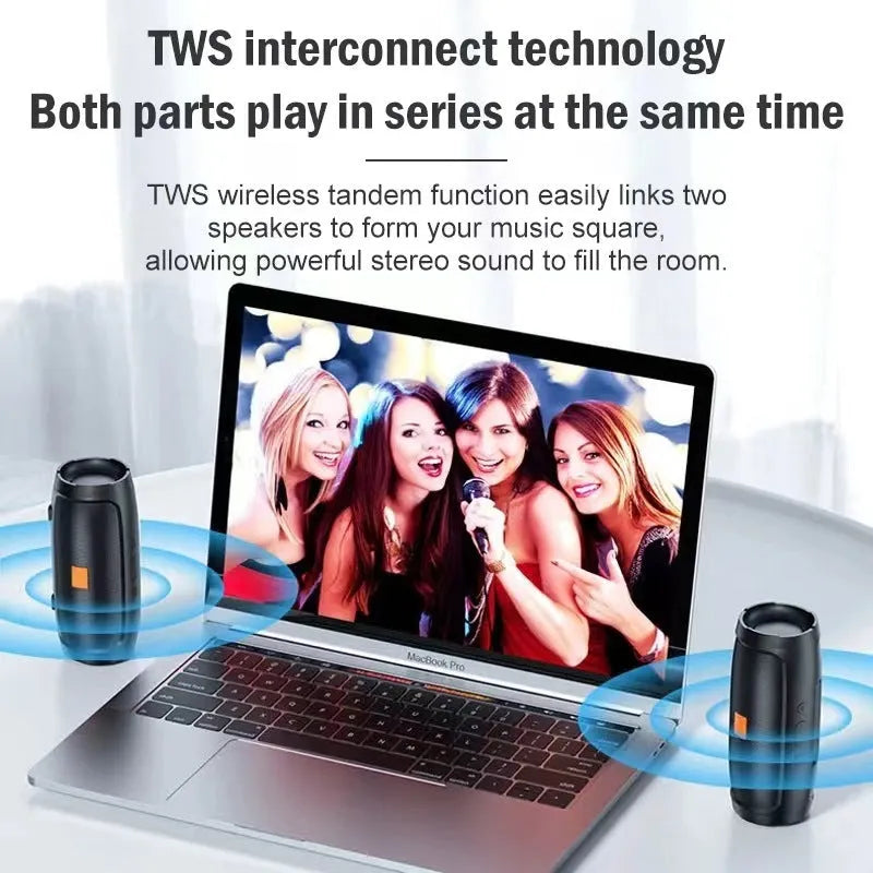 Outdoor portable wireless Bluetooth speaker in black with voice prompt and call function