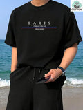 Men's casual cotton T-shirt with letter printing in loose fit, shown in apricot colour
