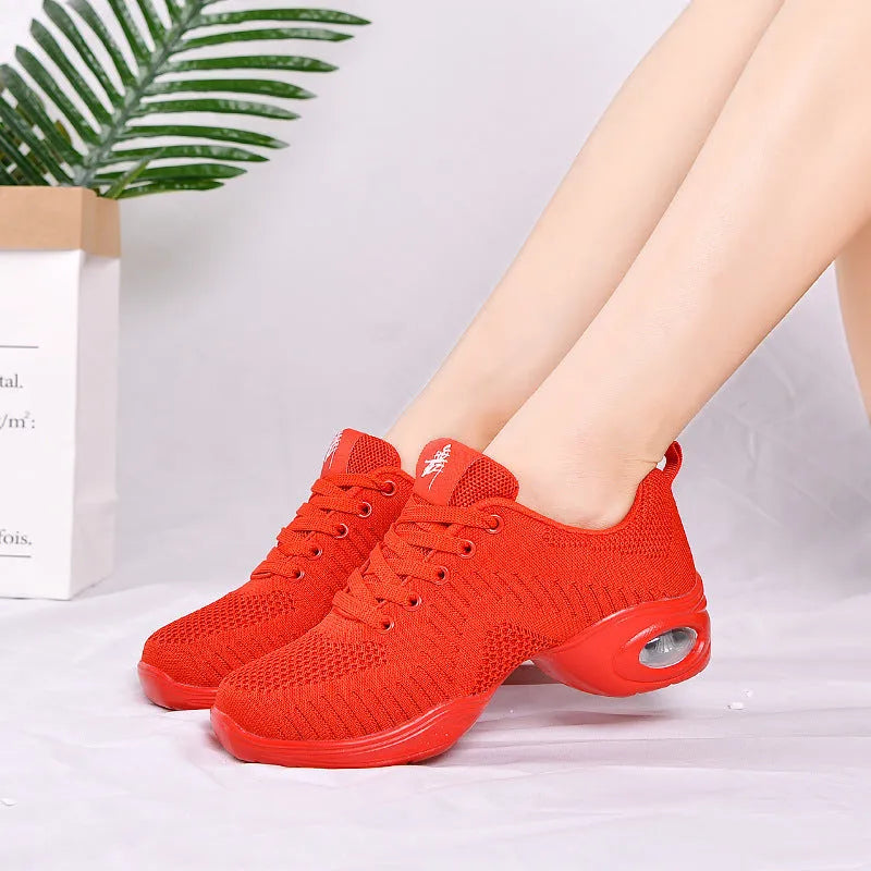 Women's breathable fly woven mesh dancing shoes with PU sole in multiple colour options