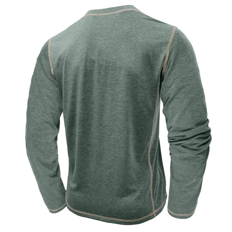 Men's cotton blend Henley shirt with four-button top, available in multiple colours and sizes S to 3XL