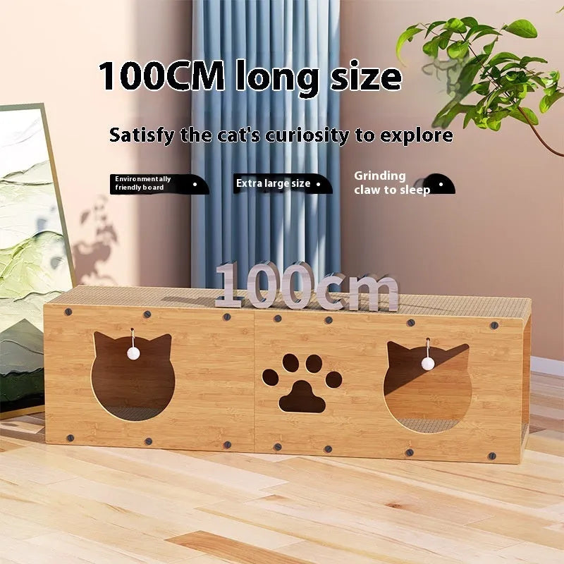 Brown corrugated paper vertical cat tunnel 100cm long with wear-resistant surface