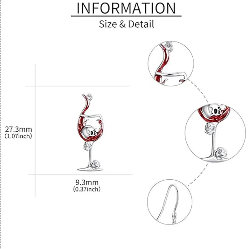 Silver tone zinc alloy Halloween earrings with a combined skull and wine glass geometry design.