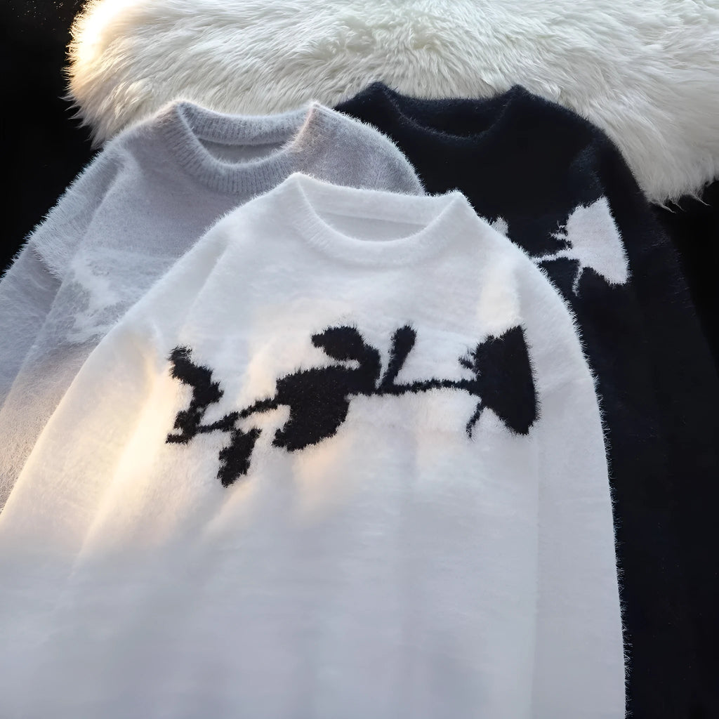 Men's dark rose flocking horse design sweater in cotton blend fabric