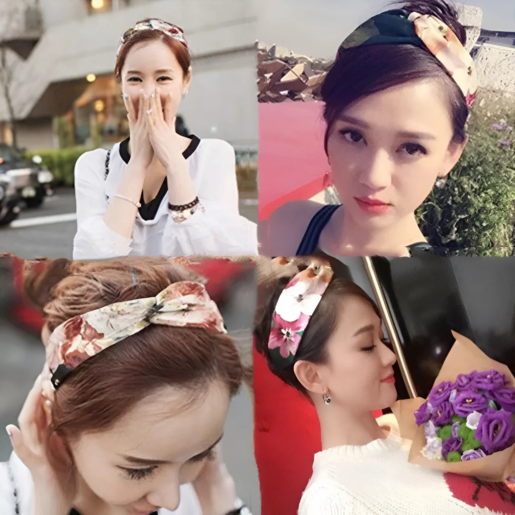Women's polka dot printed bohemian sweet simple cloth hair band in floral checker pattern