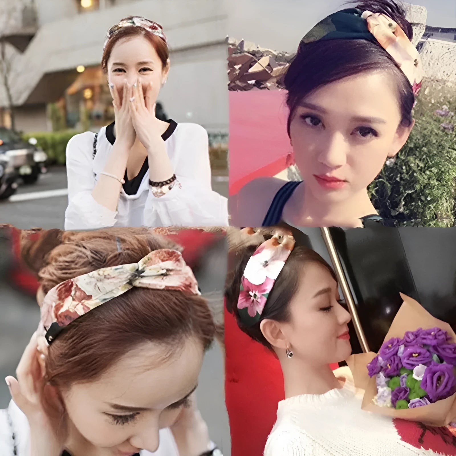 Women's polka dot printed bohemian sweet simple cloth hair band in floral checker pattern