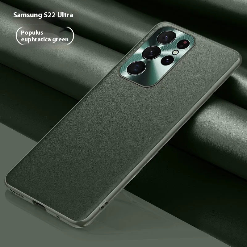 TPU plastic metal patch phone case for Samsung with leather texture back in Athens Black colour