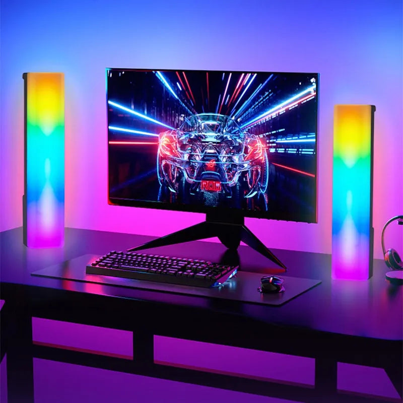 3D RGB music voice-activated rhythm ambiance lamp in black or white with colourful lighting
