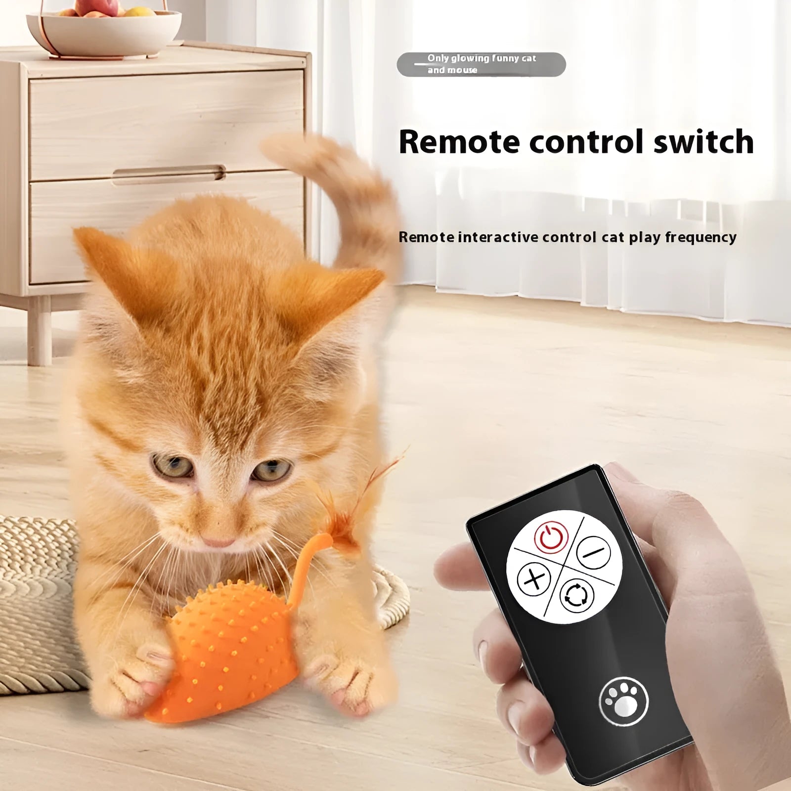 Remote control smart charging silicone mouse cat toy with USB cable and remote, cyan colour