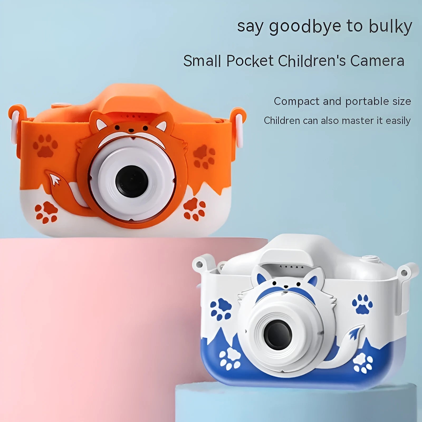 HD cartoon children's digital camera in blue with games and filter functions