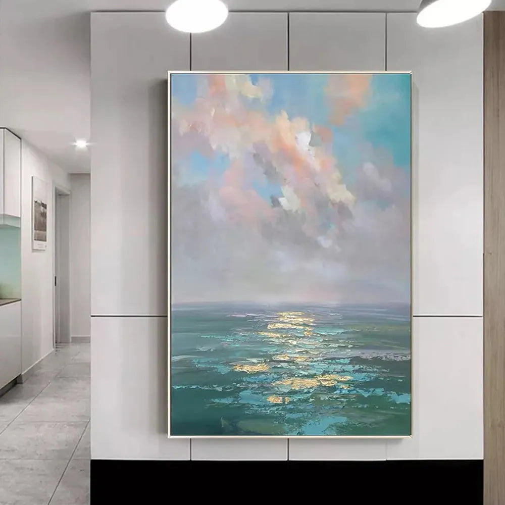 Handmade oil painting canvas wall art, abstract ocean landscape, frameless, multiple sizes up to 120x180cm