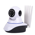 White wireless dome security camera with a 3.6mm lens, shown mounted on a ceiling.
