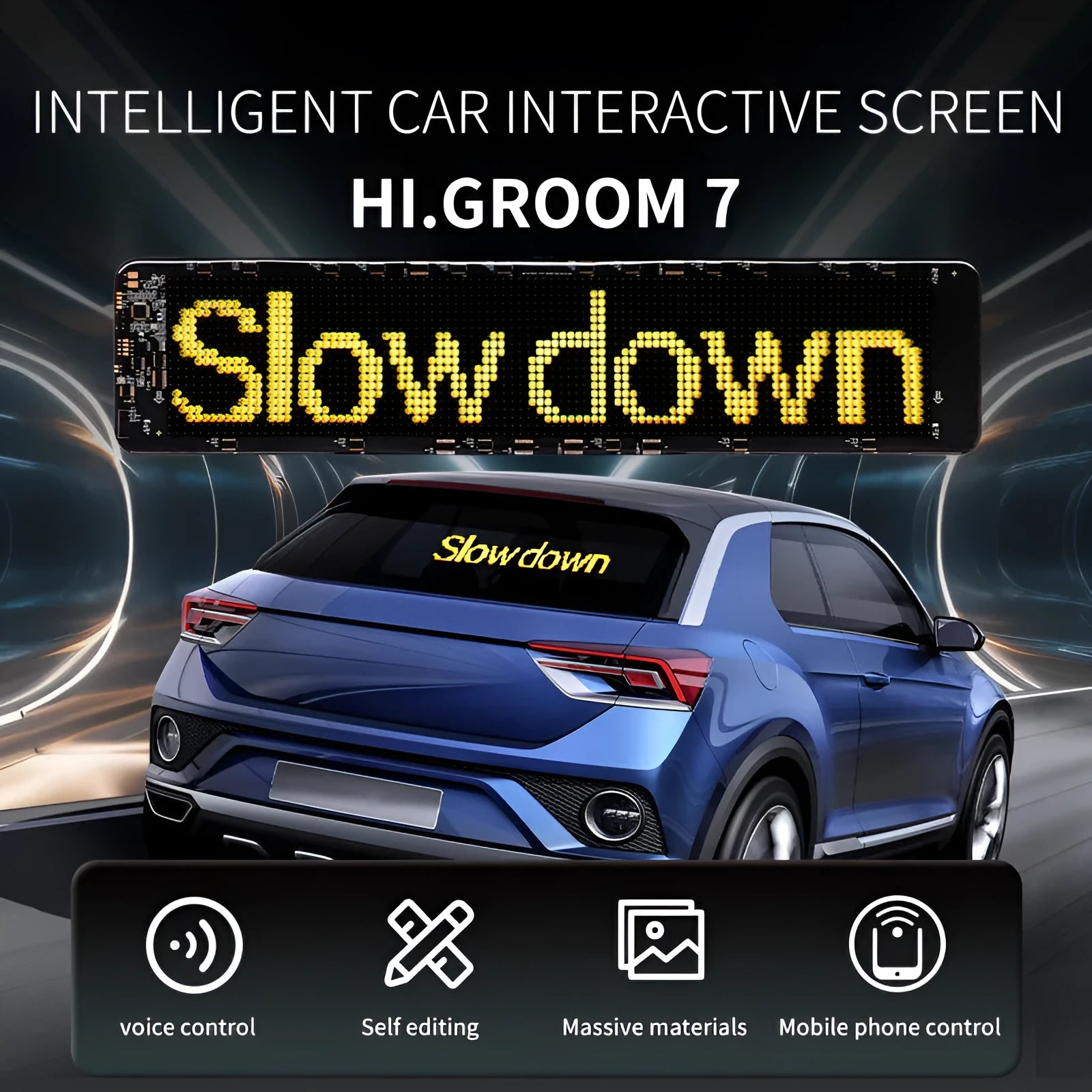 LED smart bumper sticker with rectangular expression screen on vehicle bumper