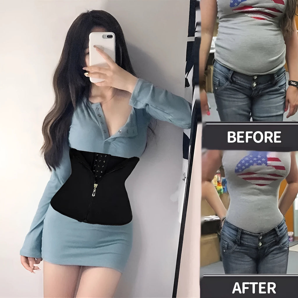 Neoprene breasted belly band for body shaping in black, blue, purple, and red colours.
