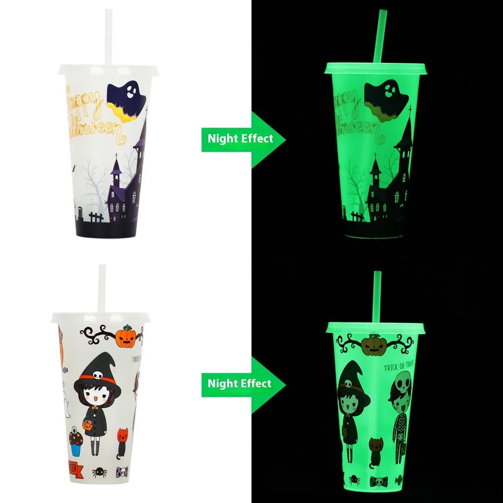 A 720ml cylindrical plastic cup with a luminous straw, shown in one of six available colours.
