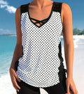 Women's printed split boxer swimsuit set showing top and shorts in a choice of colours