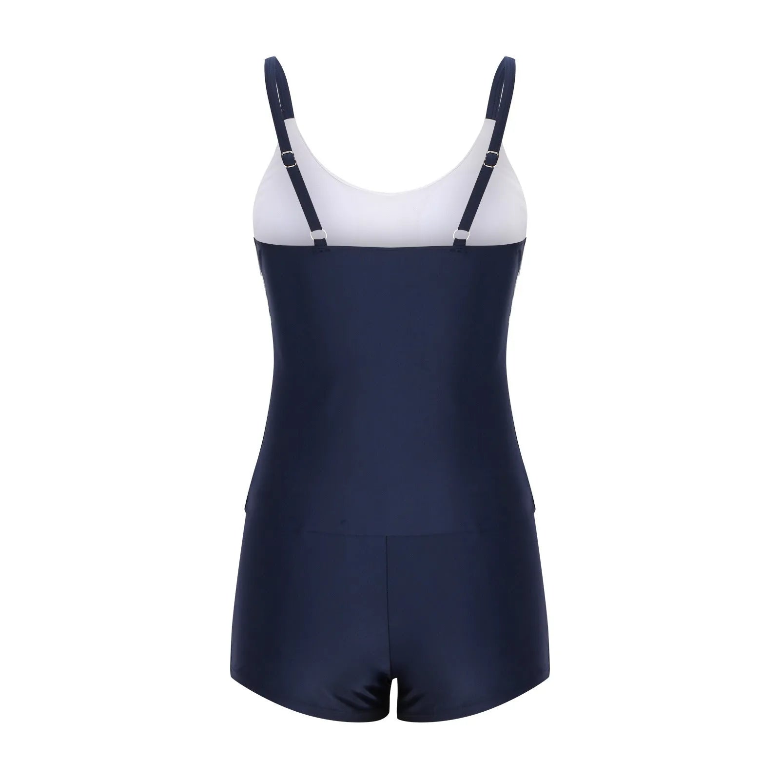 Ladies conservative stripe boyshorts split fashion swimsuit with moderate coverage