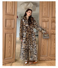 Women's faux fur coat with fur collar in street fashion style showing long and mid-length options