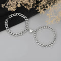 Magnetic couple bracelet set with silver heart charm on stainless steel chain