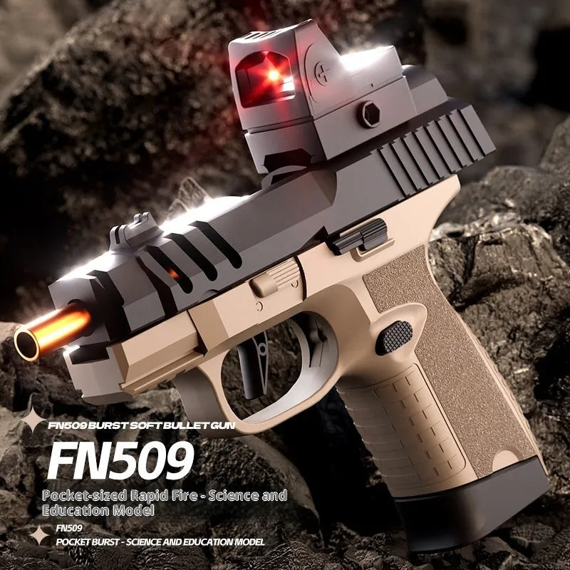 Pocket plastic continuous fire soft bullet gun launcher FN365 black with red dot for children