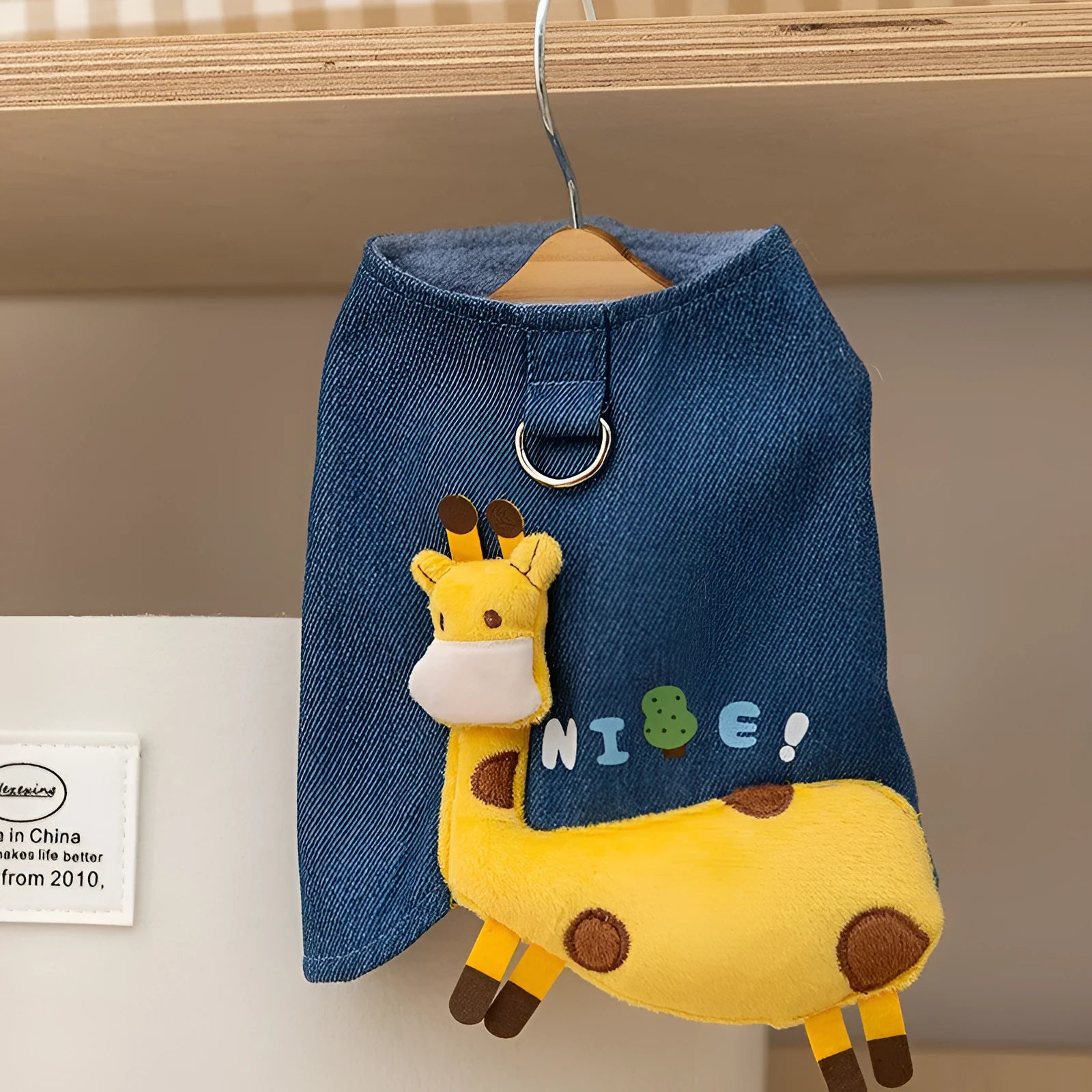 Blue 3D deer denim pet vest with polar fleece lining and leash hook for small dogs and cats