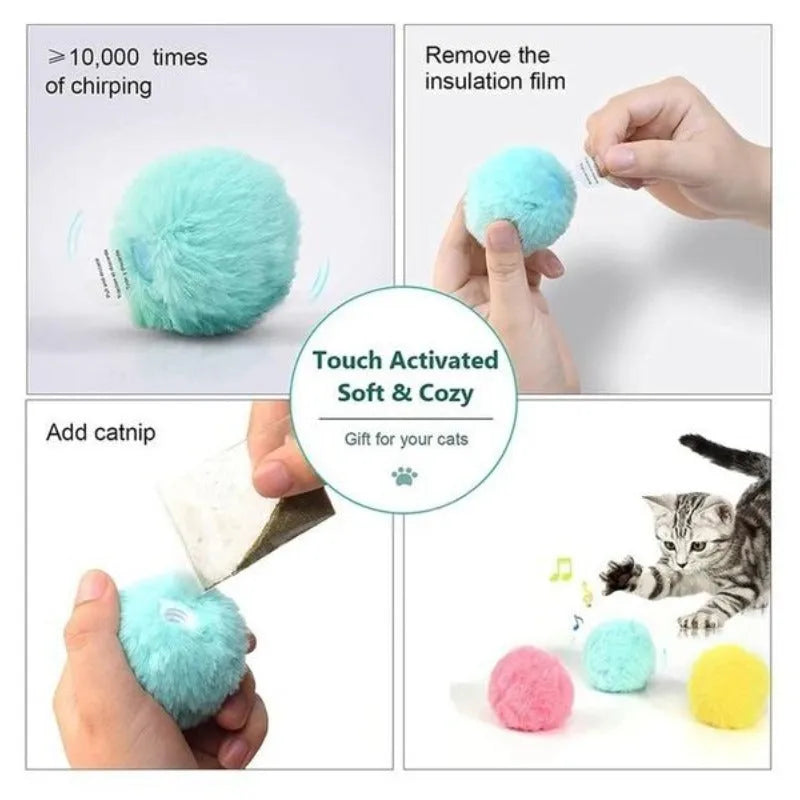 55mm diameter interactive cat toy ball with animal sounds and removable lid for catnip addition