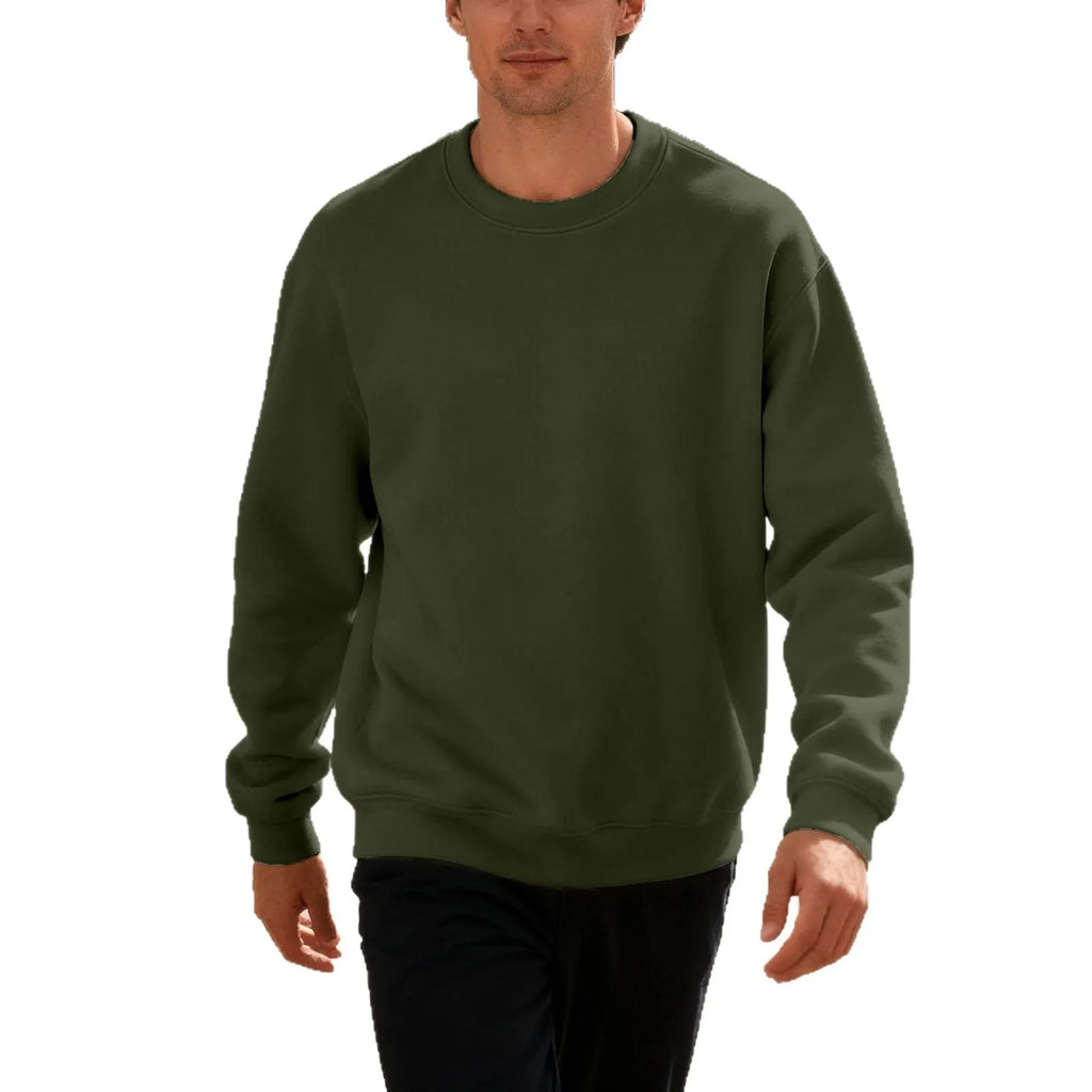 Men's round neck solid colour loose oversized casual polyester long sleeve top in light gray