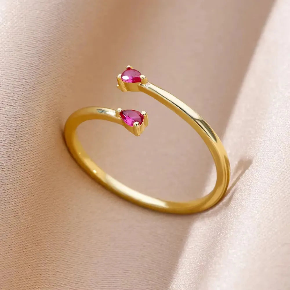 18K gold plated love emerald adjustable open mouth ring with synthetic zircon stone on copper base