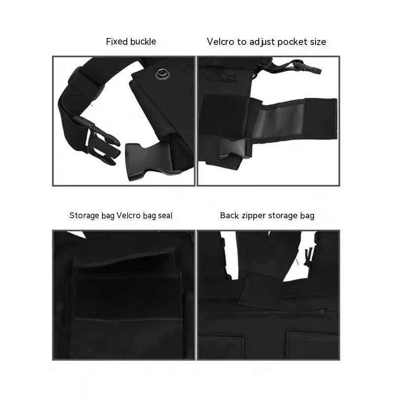 Black tactical tooling chest bag for men with Oxford cloth, striped pattern, and nylon lining