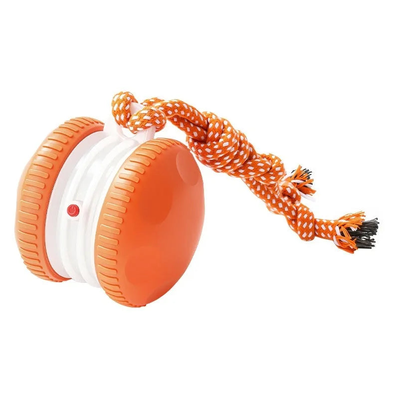 Rechargeable rolling pet ball toy in orange and blue made of ABS plastic for cats and dogs